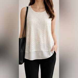 APT. 9 Lace Front Sleeveless Blouse Ivory Layered Top Size L